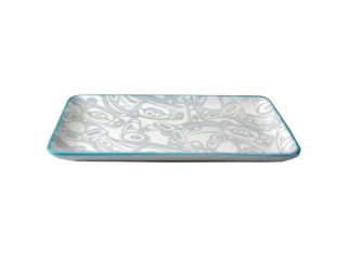 Indigenous American Art - Ceramic Platter - Kelly Robinson Orca Platter (Turquoise/Grey)