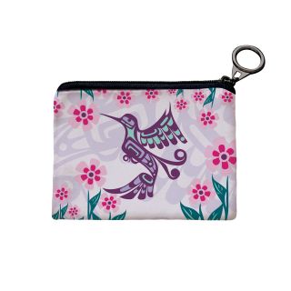 Zipped Coin Purse - Hummingbird With Flowers