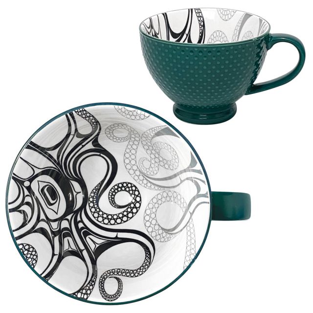 12oz Indigenous Art Porcelain Mug - Octopus (Nuu) by Ernest Swanson