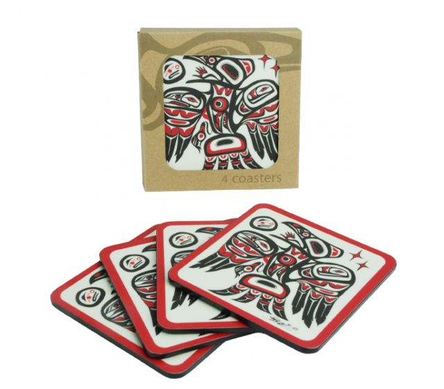 Coaster Set - Native American Design Coasters - Raven by Bill Helin - Set of 4