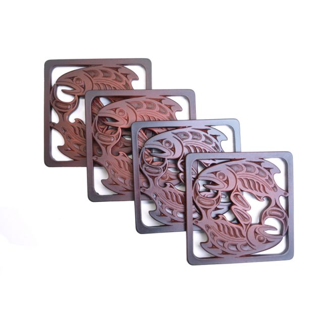 Coaster Set - Pacific Northwest Coast Native American Salmon Coaster - Best Price: 4 Coasters