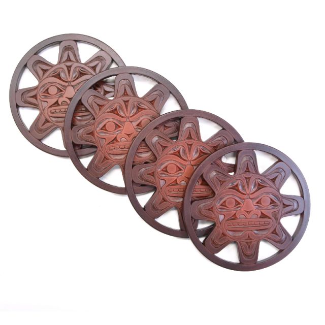 Coaster Set - Pacific Northwest Coast Native American Sun Coaster - Best Price - 4 Coasters