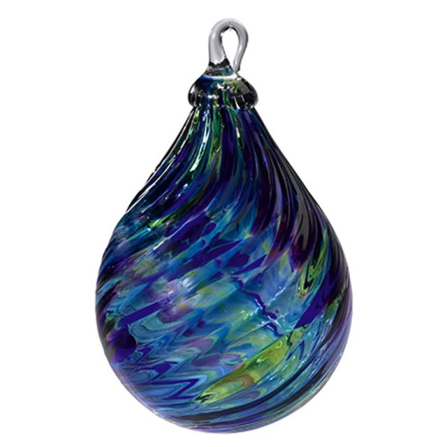 Glass Eye Studio Hand Blown Glass Raindrop Ornament - Ocean Twist - 4'' height
