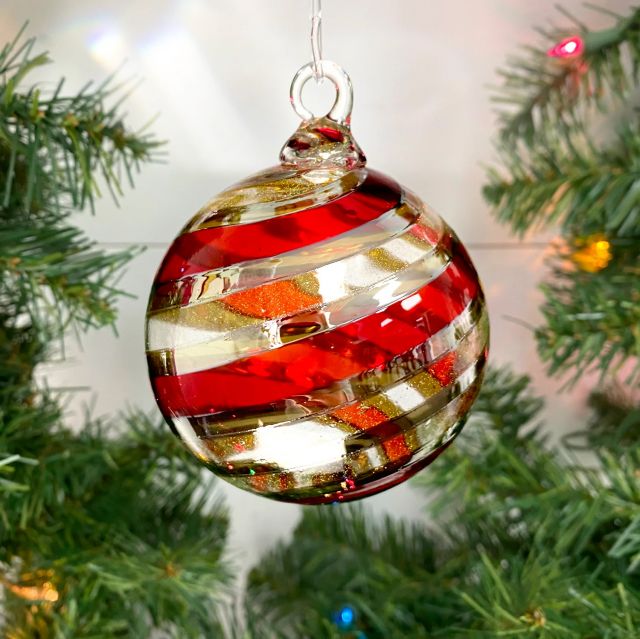 Glass Eye Studio - Limited Edition Holiday Ornament (Red and Gold Stripes)