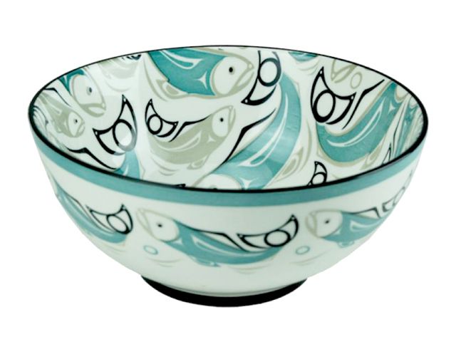 Indigenous American Art - Large Bowl - Salmon by Connie Dickens (Blue/Tan)