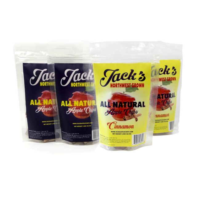 Jack's All Natural Apple Chips - 4 Bag Special - Original & Cinnamon - 6oz total