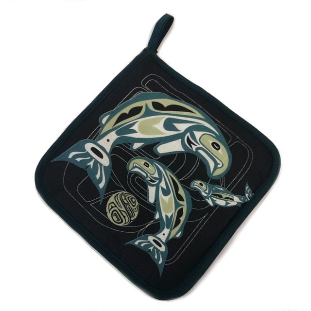 Native American - Pot Holder - Circle of Life (Salmon) by Anthony Joseph