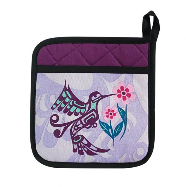 Native American - Pot Holder - Hummingbird with Flowers by Francis Dick