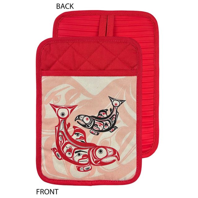 Native American - Pot Holder - Red Salmon Design by Francis Horne Sr.