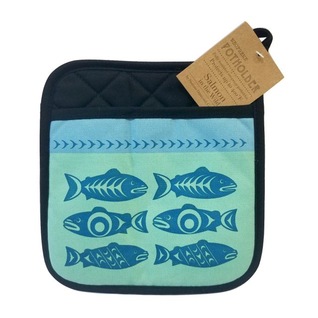 Native American - Pot Holder - Salmon in the Wild by Simone Diamond
