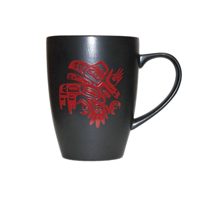 Native American - Running Raven by Morgan Asoyuf - Matte Black Ceramic Mug - 14oz