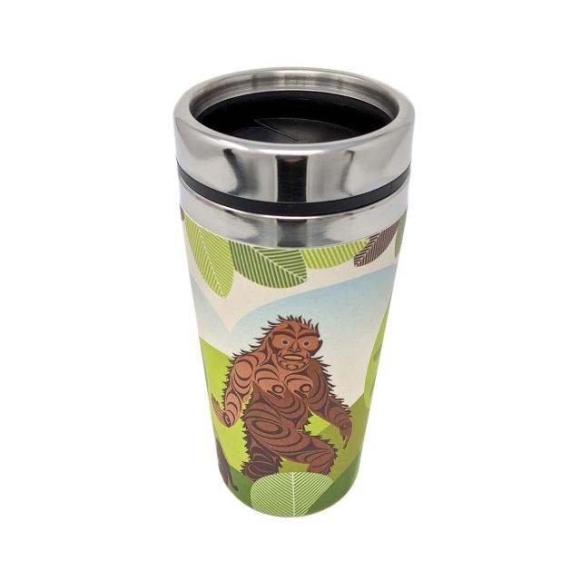 Native American Sasquatch Design Insulated Bamboo Travel Mug - 7'' x 3.5''