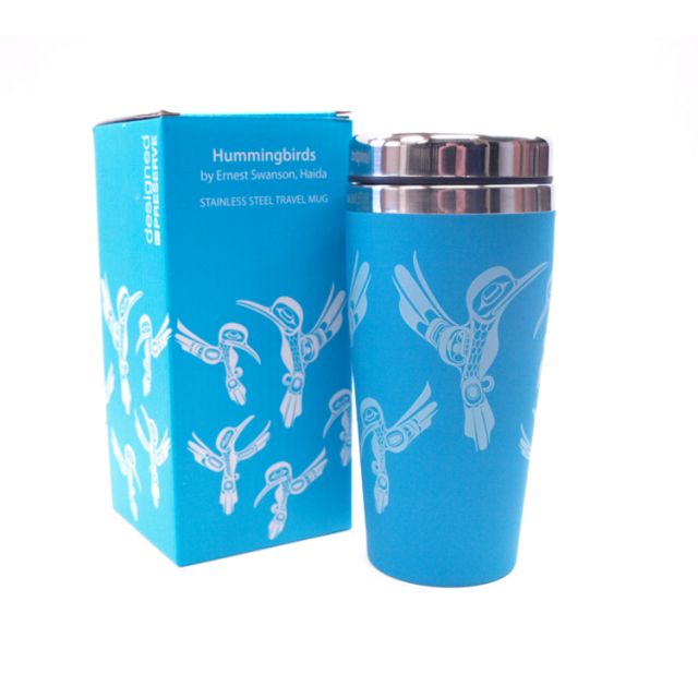 Native American - Stainless Steel  Travel Mug 16oz - Hummingbird (Blue) by Ernest Swanson