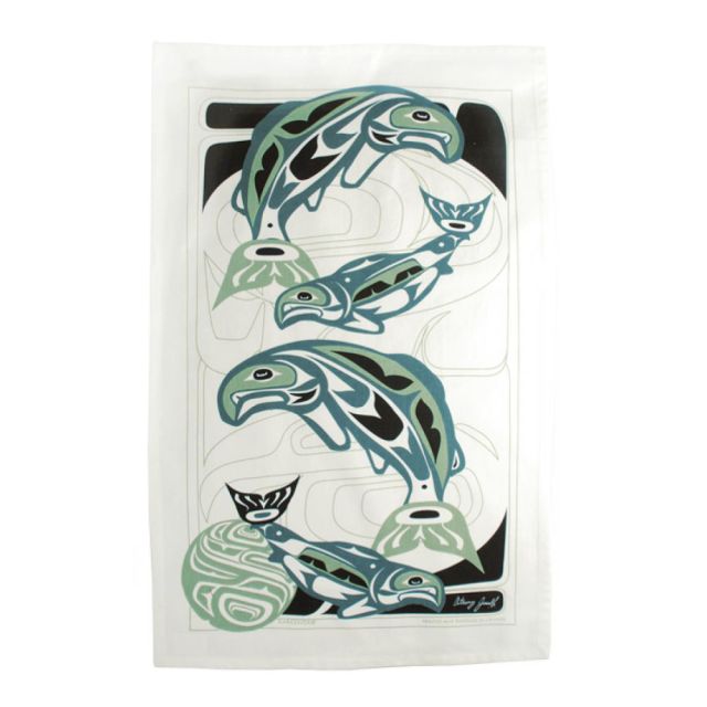 Native American - Tea Towel - Circle of Life by Anthony Joseph ( Salmon )