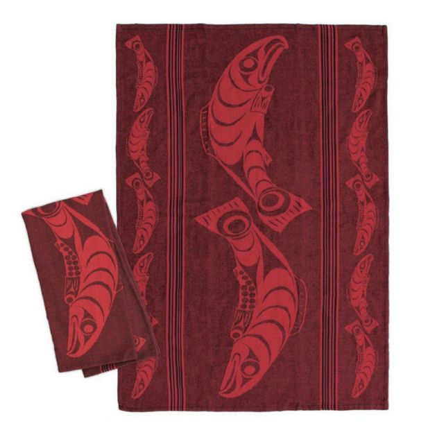Native American - Tea Towel - Red Salmon by Francis Horne Sr.