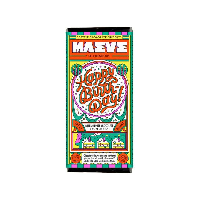 Seattle Chocolate Presents Maeve - Happy Birthday Truffle Bar - 2.5 oz