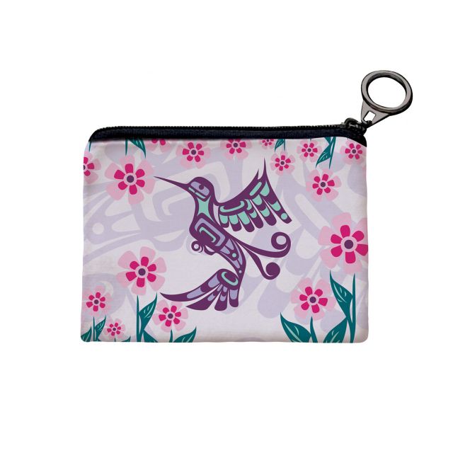 Zipped Coin Purse - Hummingbird With Flowers